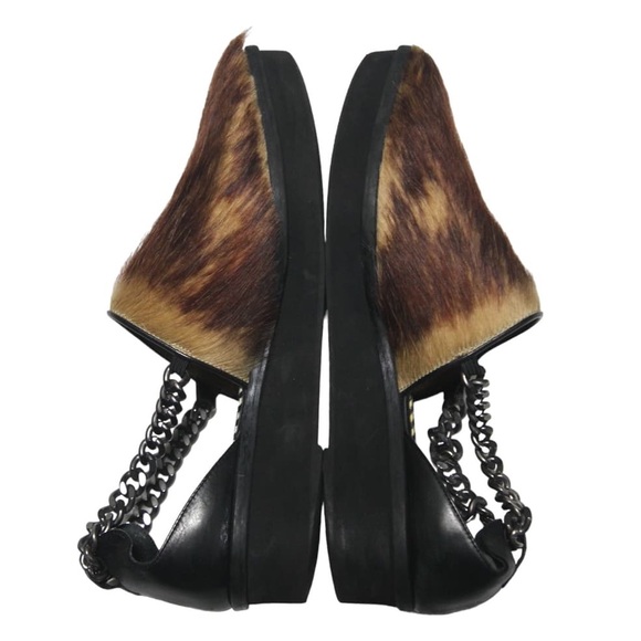 NWT TOGA PULLA Pony Hair Brown Cream Leather Chain Platform Loafer Flat Shoes 39 - Picture 3 of 17